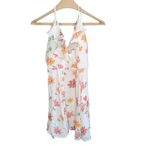 Privacy Please Women Small Floral Halter Mini Dress Open Back Ruffle White Peach